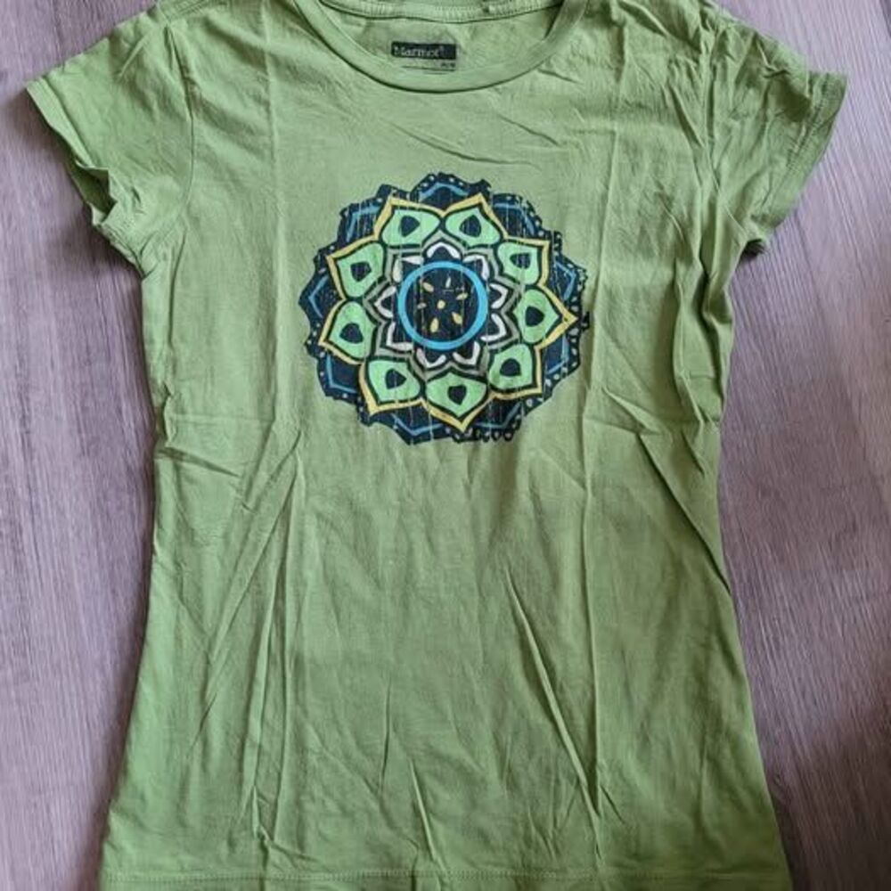 Marmot Light Green Graphic Tee with Blue and Yellow Mandala